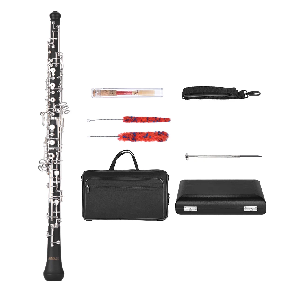 

ammoon Professional C Key Oboe Semi-automatic Style Silver Plated Keys Woodwind Instrument with Reed Leather Case Carrying Bag
