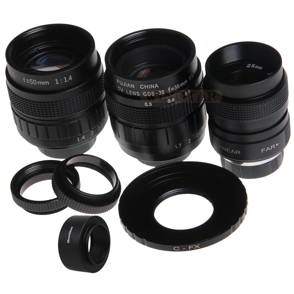 Фуцзянь 35 мм F1.7 CCTV кино объектив + 25 f1.4 ТВ Объектив 50 для Fuji X E2 E1 Pro1 M1 A3 A2 H1