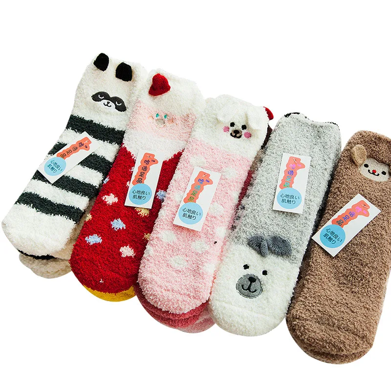 Горячая Распродажа, женские теплые носки, плотные коралловые кашемировые, рождественский подарок для девочек, милые, 3D, кот, медведь, лиса, повседневные, теплые, женские, мягкие носки, Meias