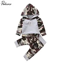 2Pcs Fashion Newborn Toddler Baby Boys Camo Hoodie Tops Pants Outfits Set Toddler Clothes 0-24M newborn baby boys girls camo t shirt tops pants camouflage outfits set clothes 0 24m