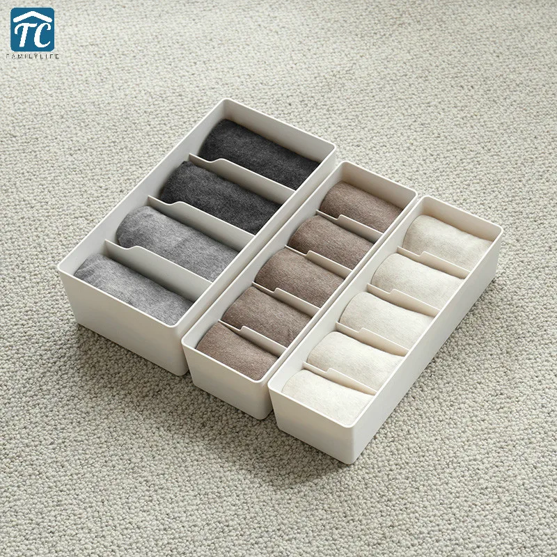 

Partition Underwear Storage Box Home Socks Plastic Desktop Drawer Organizer Container Wardrobe White Ties Shorts Divider
