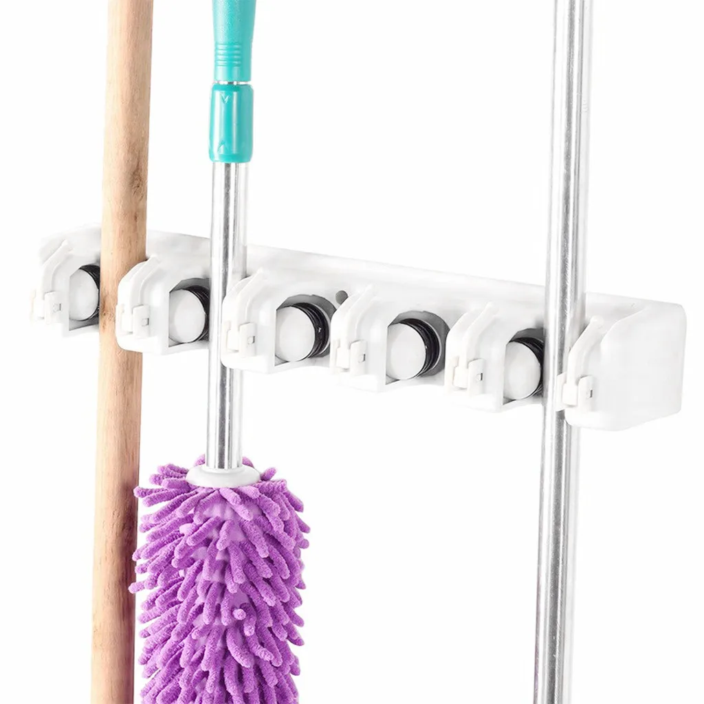 

Kitchen Organizer 5 Position Mop Broom Holder Wall Shelf Mounted Storage Hanger Bathroom Mop Broom Hook Organizing Tools
