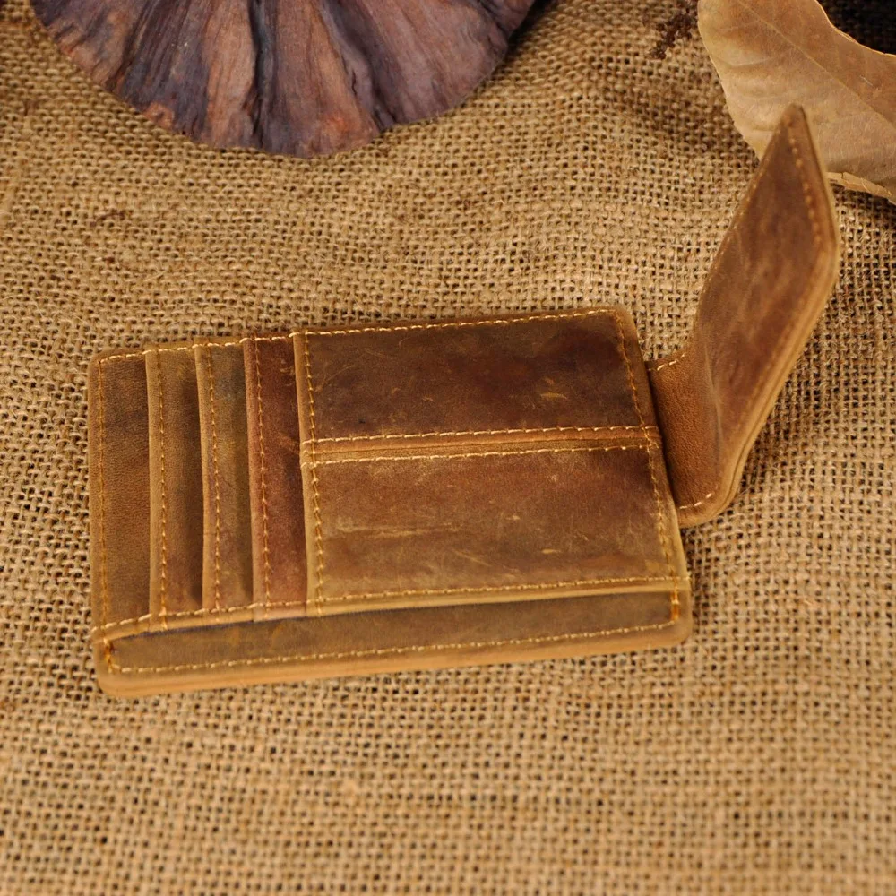 Male Quality Leather Designer Fashion Travel Slim Wallet Front Pocket Magnetic Money Clip Mini Card Case Purse Men 1015L