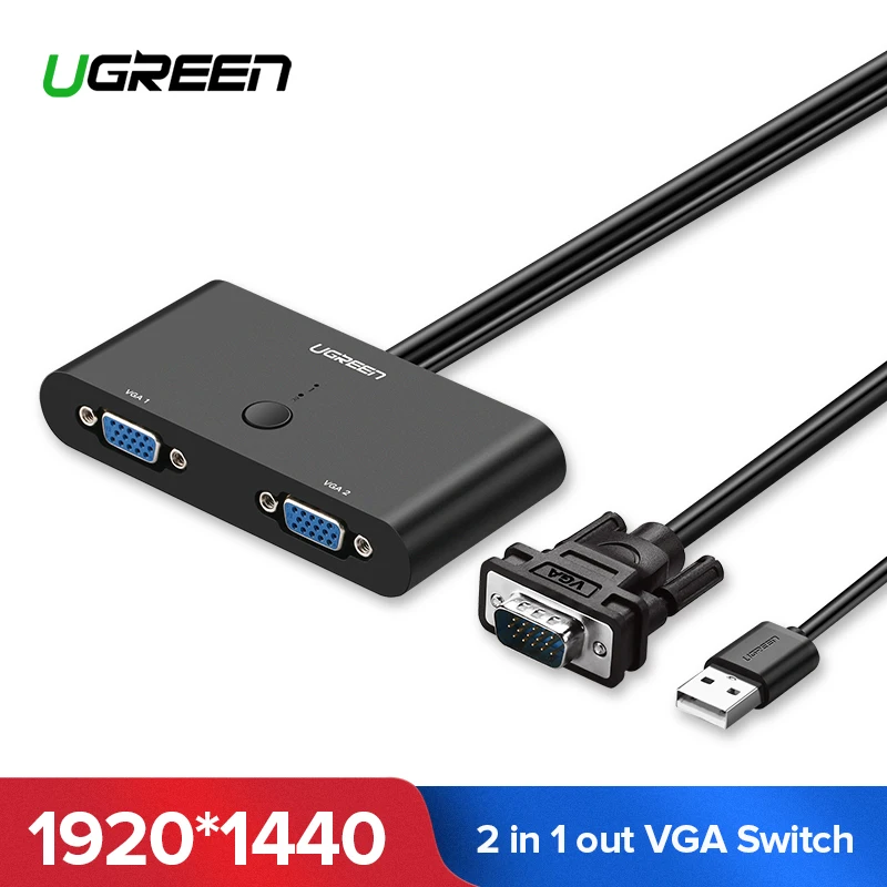 Цена Ugreen 2 порта VGA коммутатор 1920*1440 font b USB b font переключатель аудио видео VGA коммутатор 2 шт. 1 монитор переключение для ТВ коробка ноутбук проектор