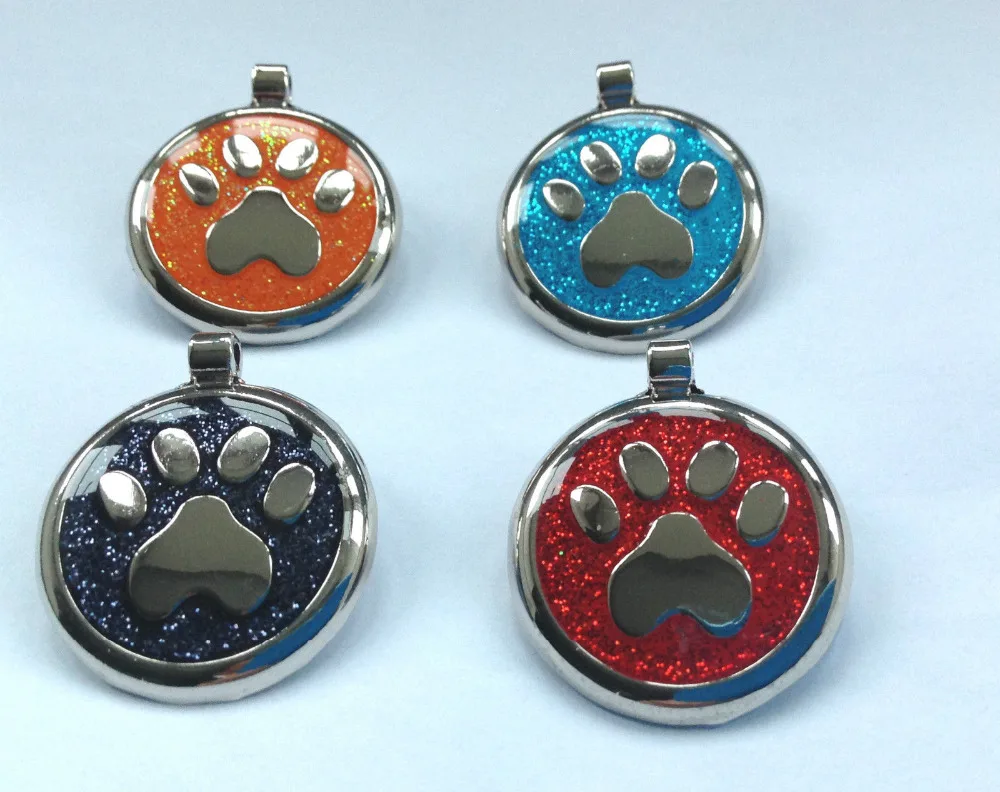 cheap Pet ID Dog Tag 30mm low price Quality Reflective Glitter Paw Design  ENGRAVING dog tags hot sales glitter paw dog tags