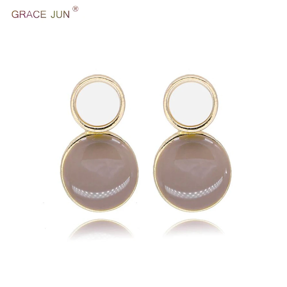

GRACE JUN Women's Bridal Wedding Round Enamel Clip on Earrings and Pierced Earrings Popular Geometric Earrings Best Jewelry Gift