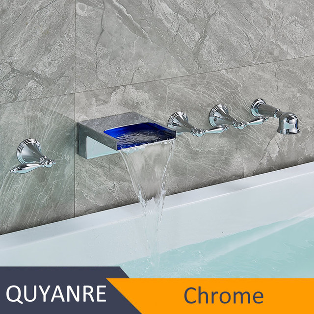 Wall Mounted Blackend LED Waterfall Bathtub Faucet Widespread Tub Sink Faucet With Handshower Bathroom Shower Faucet Tap