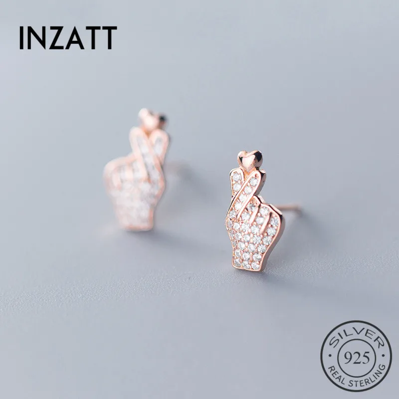 

INZATT Real 925 Sterling Silver Zircon Palm Heart Stud Earrings For Elegant Women Party Fine Jewelry Trendy 2019 Accessories