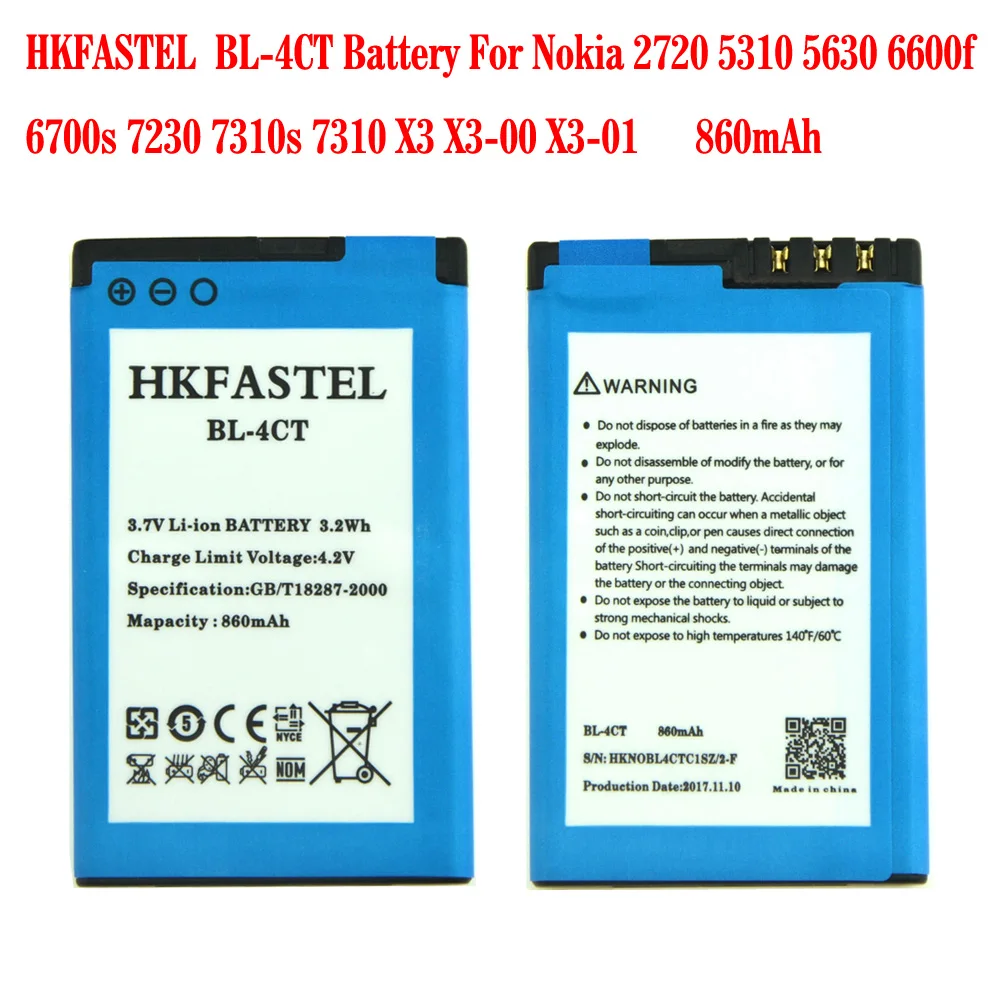 

HKFASTEL New BL-4CT BL 4CT Mobile Phone Battery For Nokia 2720 6600f 6600 Fold 6700s 6700 slide 7210s 7210 Supernova,860mAh