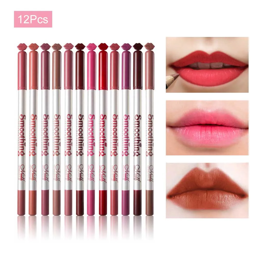 

12 Pcs Professional Waterproof Lip Liner Set Mixed Color Makeup Eye liner Pencil Cosmetics Lips Makeup Tools For Women Lady