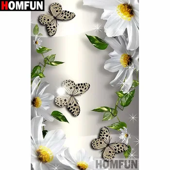 

HOMFUN Full Diamond Embroidery "Flower butterfly" Diamond Painting Cross Stitch Patterns Rhinestone Unfinished Home Decor A20089