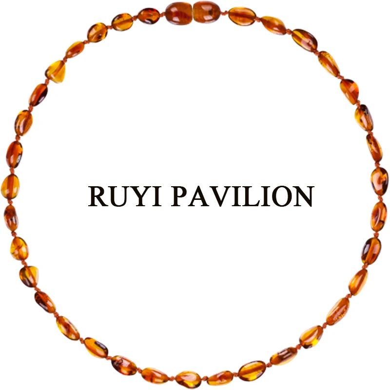 

RUYI PAVILION Natural Baltic Amber Necklace For Baby Children Bracelet Handmade Cognac Beans 32CM-42CM