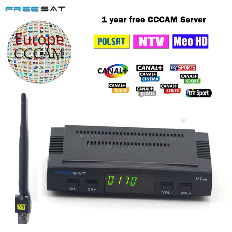 

FREE SAT Freesat V7 with USB Wifi DVB-S2 HD Satellite TV Receiver Support PowerVu Biss Key Cccamd Newcamd Youporn