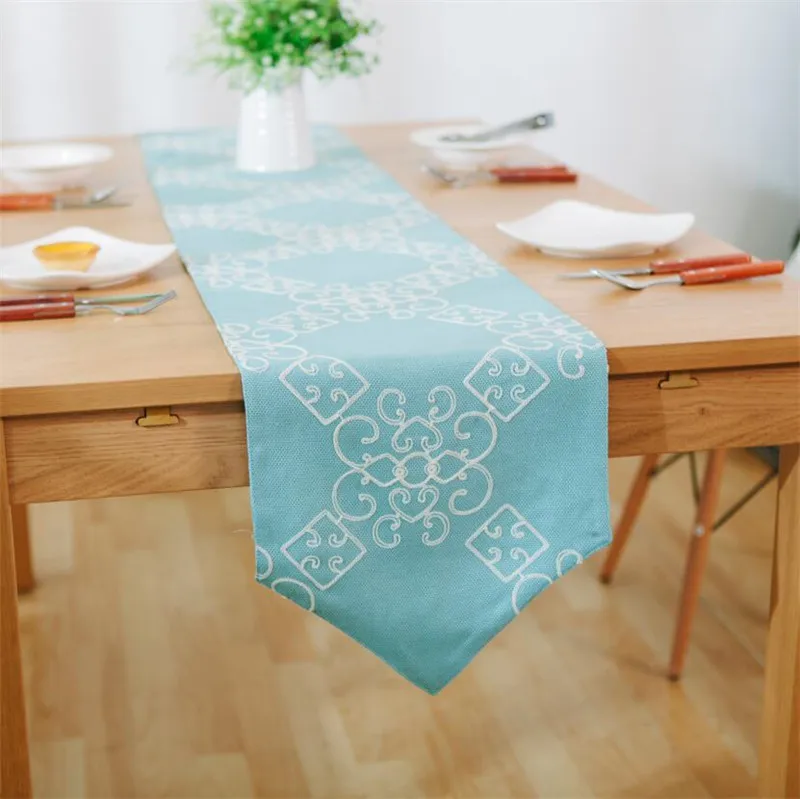 High Quality Embroidered Blue Table Runner Cotton Linen Table Runners