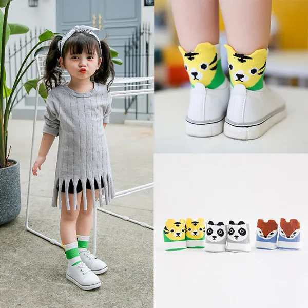 Детские носки, 1 шт., хлопковые носки, товары,, осенние носки в волнистую полоску с мультипликационным принтом бульдога - Цвет: WC519 Color random