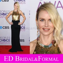 Naomi Watts Kleid Peoples Choice Awards 2013 Gold Pailletten Prom Kleid Halter-Backless Chiffon Abendkleid Berühmtheit Kleid