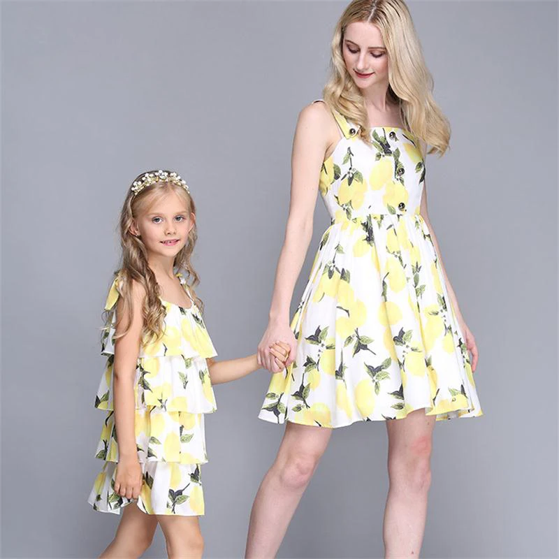 

Mother Daughter Dresses Family Matching Outfits Lemon yellow women dersses & girl dresses High-grade Mother And Daughter Clothes
