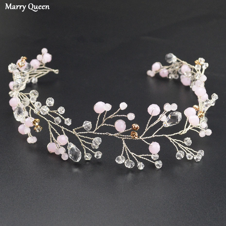 

Fashion New Pink Imitation Pearl Headband Ladies Rhinestone Hair Band Fashion Handmade Crystal Headband Bridal Headdress