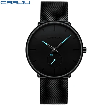 

CRRJU Quartz Watch men Casual Black Japan quartz-watch stainless steel Face ultra thin clock male Relogio 2150 Hot Sale