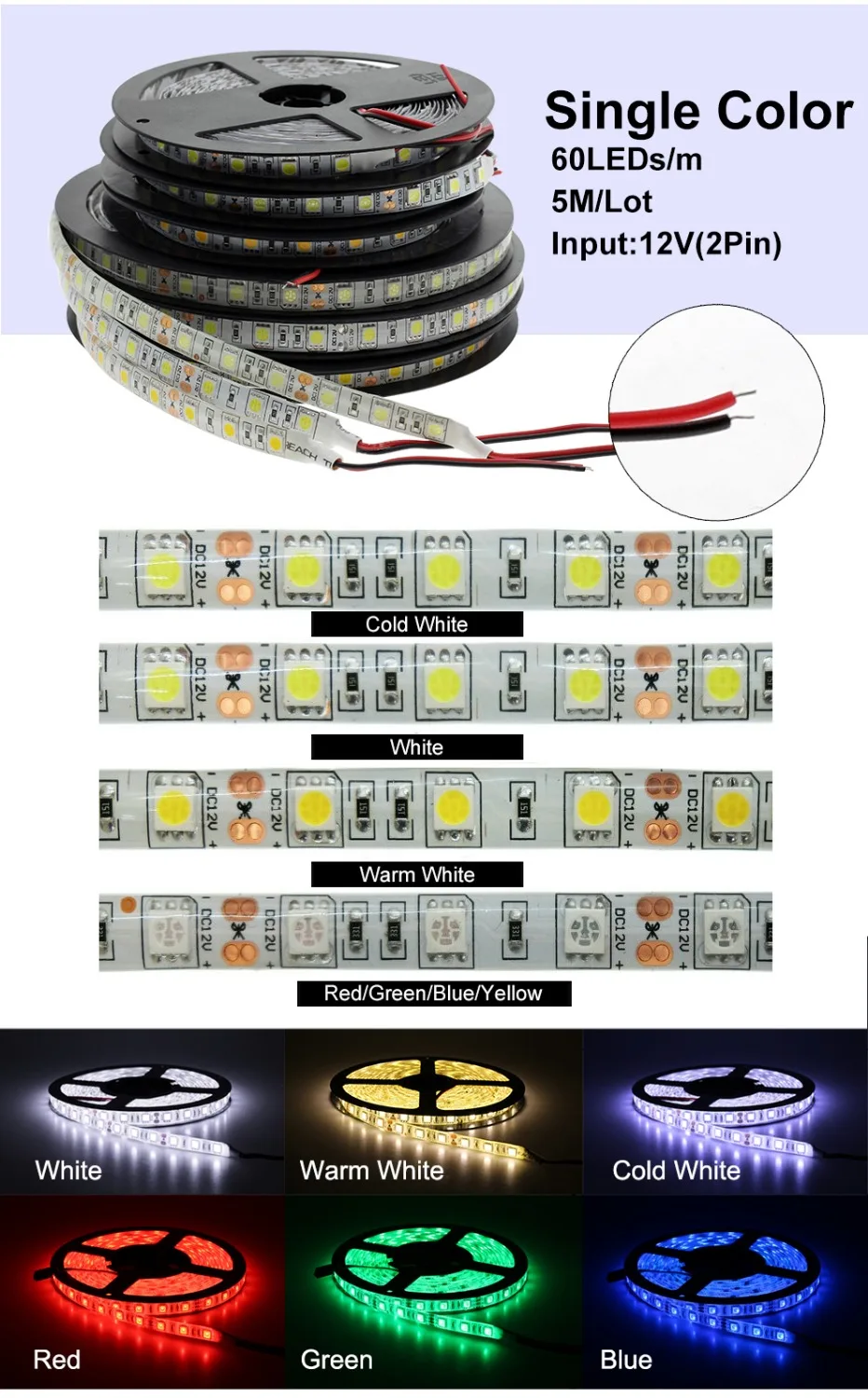 Высокое качество 5 м/рулон RGB теплый холодный белый красный зеленый синий желтый гибкий 5050 водонепроницаемая светодиодная лента Lights 300 светодиодный s 60 Светодиодный s/M