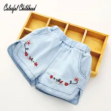Повседневные Шорты Для маленьких девочек, летние шорты для девочек, детские джинсы с вышивкой, джинсовые шорты для детей