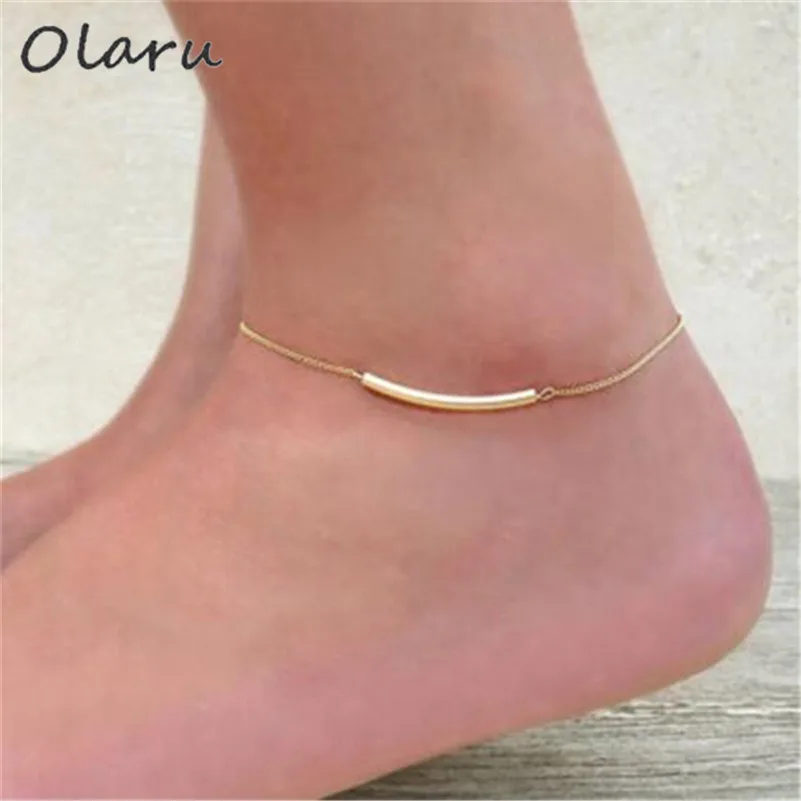 

Lusi Jewelry New Design Fashion Gold Sliver Color Tube Anklets For Women Bohemia Vintage Beach pendant Foot Jewelry Accessories