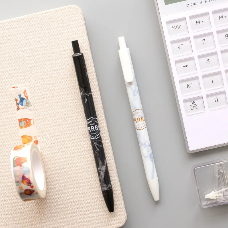 

2PCS Simple Marble Grain Gel Pen School Office Supply Writing Student Gift Kids Stationery 0.5mm Black Ink