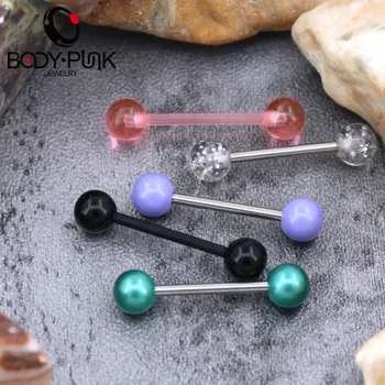 

BODY PUNK 5Pcs/Set 14G Tongue Piercings Barbell Acrylic Ball Stainless Steel Tongue Ring Plastic Flexible Candy Color for Women
