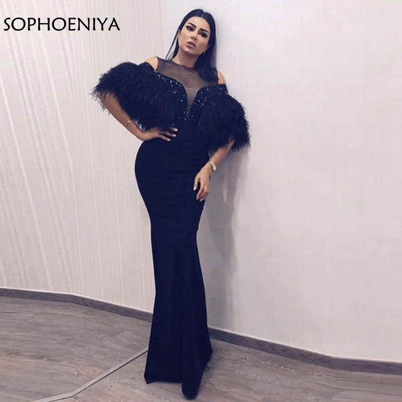 New Arrival Black Mermaid evening dresses Long 2019 Feathers with Beading Dubai Kaftan Formal dress Arabic Party evening dress New Arrival Black Mermaid evening dresses Long 2019 Feathers with Beading Dubai Kaftan Formal dress Arabic Party evening dress