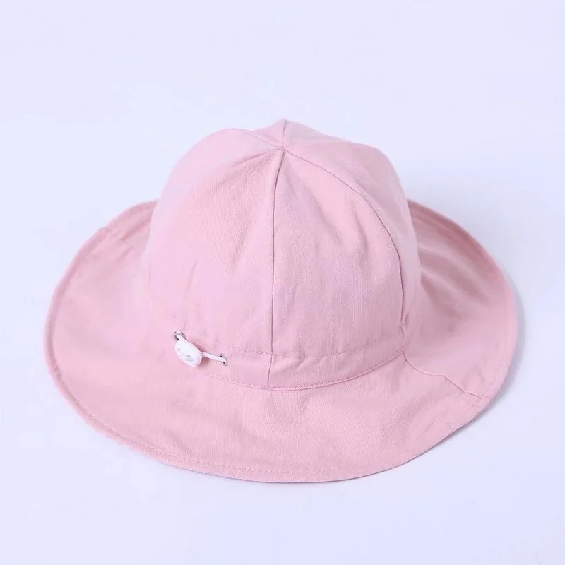 Детские Желтые Панамы, шапки для девочек и мальчиков, детские пляжные кепки, двусторонняя хлопковая Панама с широкими полями, подарок на день рождения для девочек, H096D - Цвет: Pink