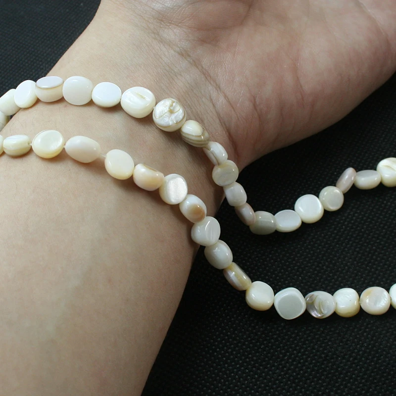 

46pcs White Round Flat Shape Natural Freshwater Shell Beads MOP Beads Fit Bracelets Necklaces Jewelry DIY Craft For Female Gift
