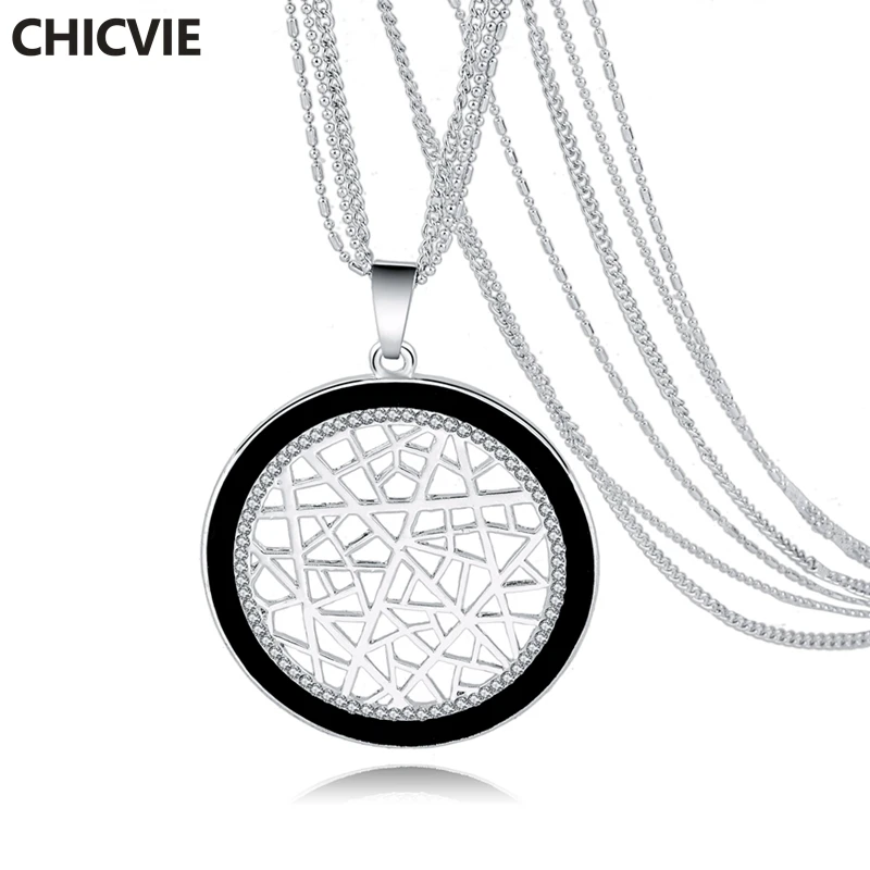 

925 sterling silver Round Crystal Necklaces & Pendants Ethnic Popular Long Women Necklace Female Statement Jewelry Sne160121105