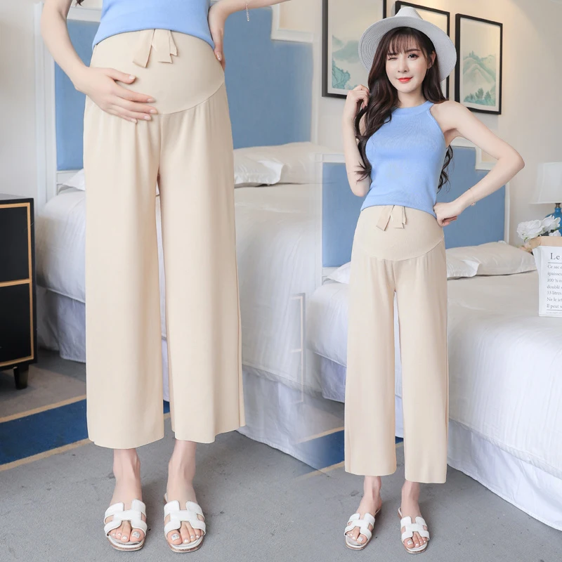Summer Pregnancy Pants Cotton Wide Leg Pants Maternity Clothes For