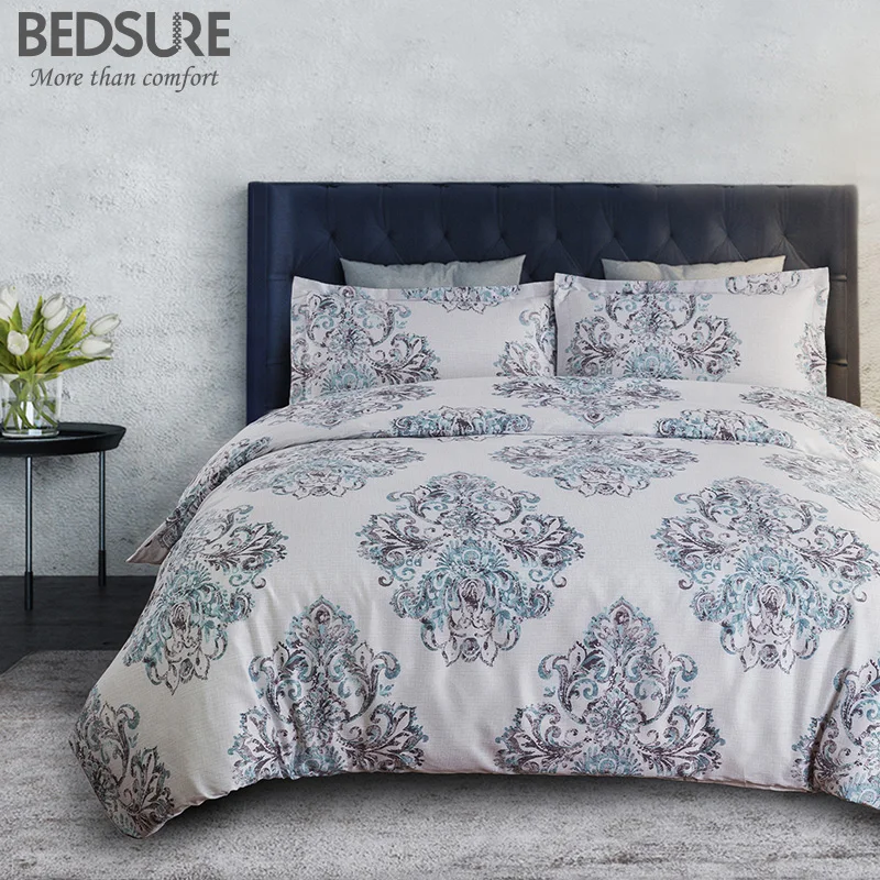 Damask Floral Duvet Cover Set King Reversible Design Grey Duvet Cover