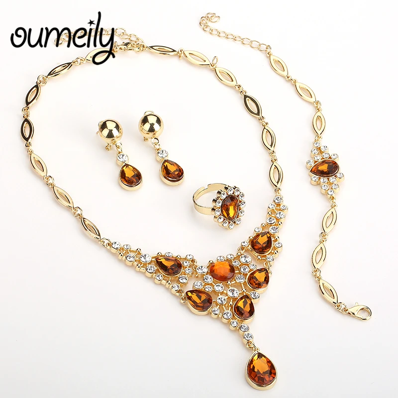 

Turkish Jewelry Jewellery Sets For Women African Wedding Nigerian Dubai Gold Color Bridal Jewelry Sets Crystal Water Drop