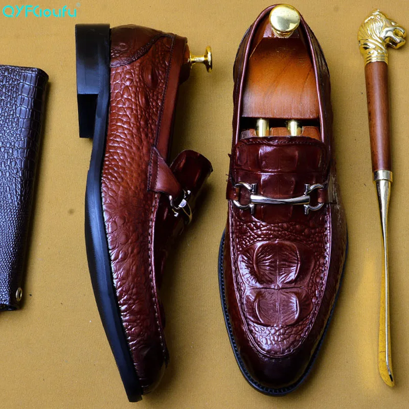 

QYFCIOUFU 2019 Handmade Retro Designer Fashion crocodile shoes Wedding Party Brand formal shoes Genuine Leather Men dress shoes