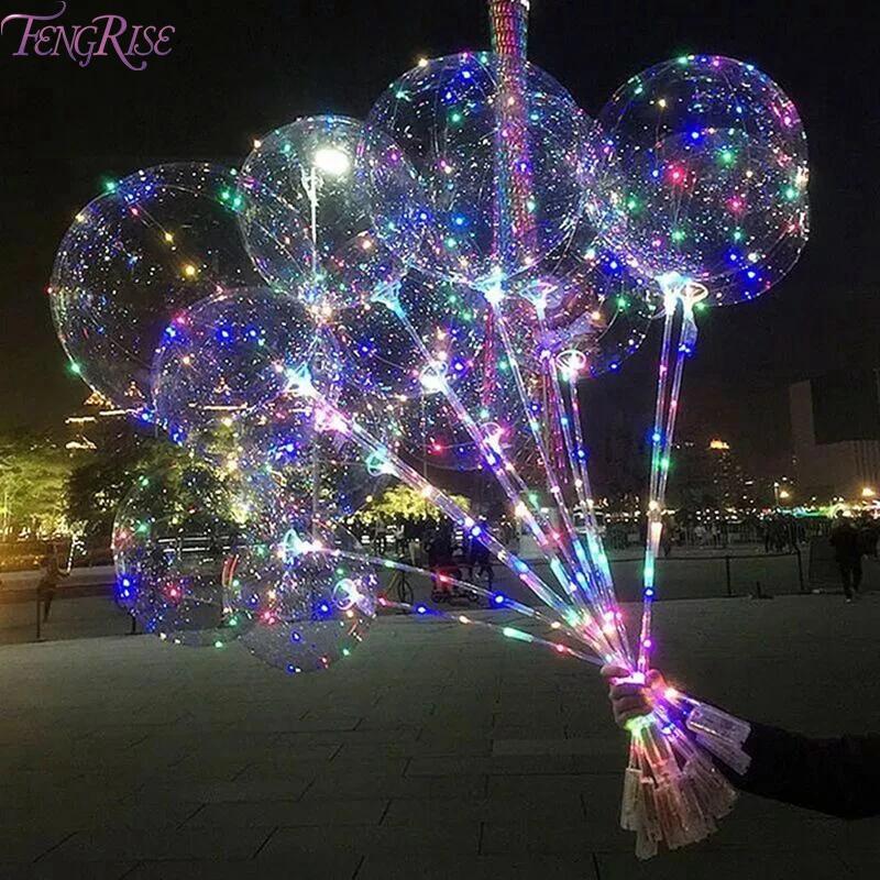 

FENGRISE LED Bobo Balloons With Luminous LED Ballons Transparent Round Bubble Balloon Birthday Wedding Party Decor Baby Shower
