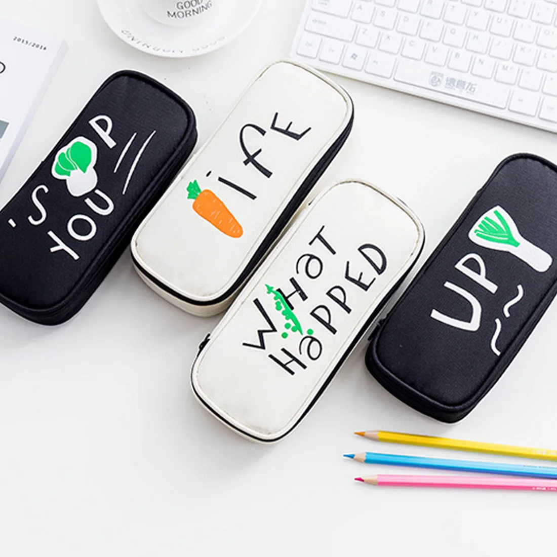 Simple Student Pencil Box Canvas Stationery Box High capacity Multi