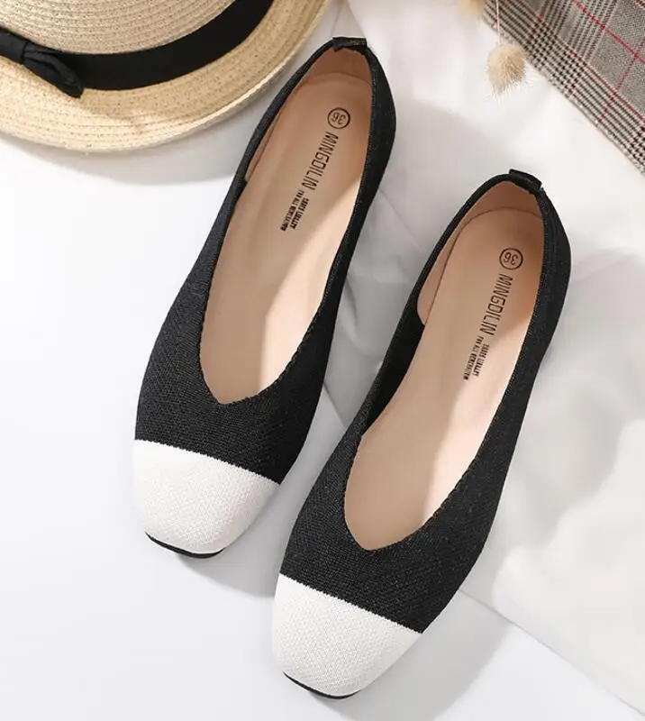 Женская удобная обувь на плоской подошве без застежки смешанных цветов корейские брендовые мокасины из микрофибры с v-образным вырезом, женские балетки обувь на плоской толстой резиновой подошве - Цвет: Черный