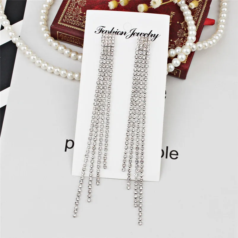 Trendry Earrings for Women's Fashion Alloy Full Drill Pendant Long Earrings Jewelry for gift Dangle Earrings Brincos J05#N (1)