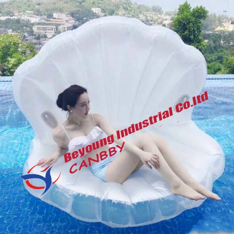 

white pearl scallops giant inflatable seashell swimming pool float raft lounge,clamshell inflatable shell pool raft mattress