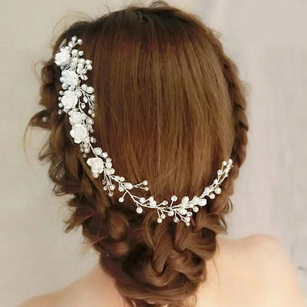1Pc Shiny Crystal Bridal Pearl Hair Comb Wedding White