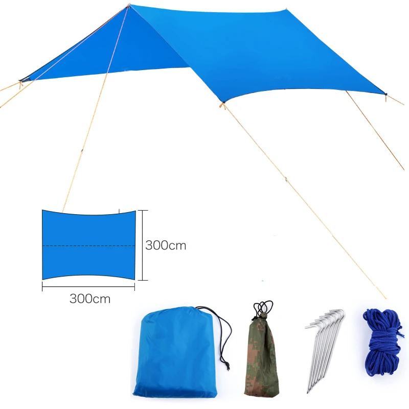 29%,Outdoor Portable Hammock Awning Hanging Tent Wear-resisting Large Multi-functional Mat Folding UV Proof Waterproof - Цвет: as photo blue