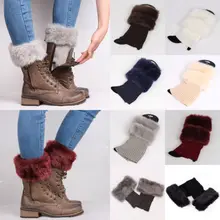 Модные женские зимние вязаные ботинки с манжетами и мехом; вязаные ботинки; носки; гетры