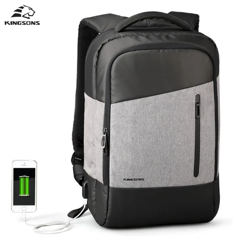 

Kingsons Fashion Men Backpack Designer Student Backpack USB Charge Laptop 15.6 inch For Teenagers Men Travel School Backpack