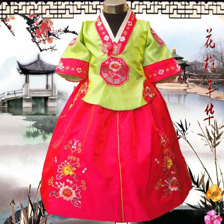 Разноцветное детское весеннее платье для принцессы, юбка корейские костюмы, Национальный танцевальный костюм для девочек традиционное платье