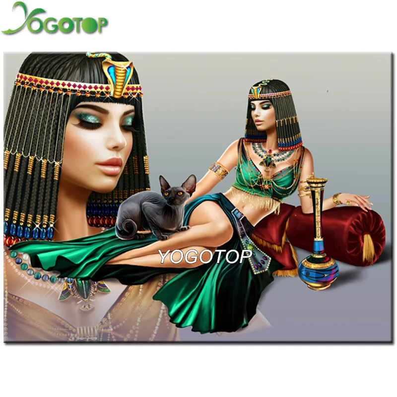 

Diy diamond painting Egypt ,cleopatra Egypt beauty Diamond Embroidery portrait mosaic Sphynx Cat and woman girl gothic YY1192