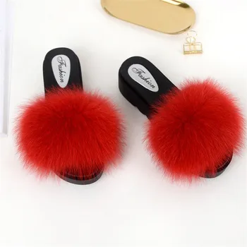 

2019 New Black Platfrom Slippers Fur Ladies Slippers Wedges Flip Flops Ladies Thick High Heels Beach Fashion Slippers A Variety