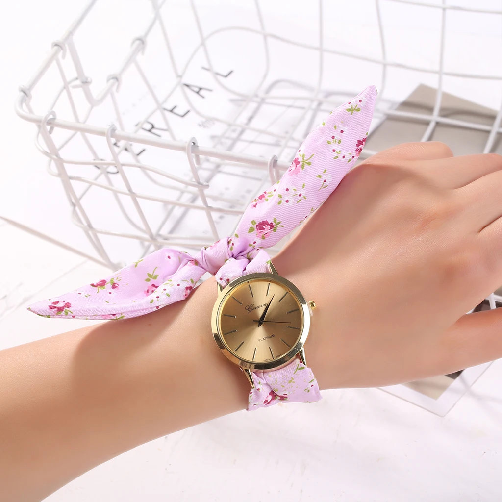 

Unique Design Ladies Flower Cloth Wristwatch Fashion Women Dress Watch High Quality Fabric Watch Sweet Girls Bracelet Watches