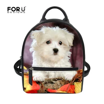 

FORUDESIGNS Women Casual Backpack Brand Designer Small Pu Leather Shoulder Bag Schnauzer Shih Tzu husky Printed Travel Rucksack